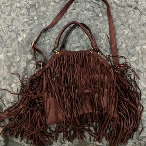 Burgandy fringe purse